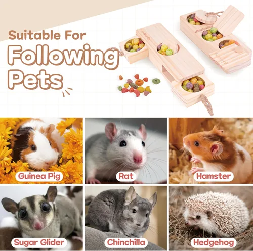 Vista 8 de SoulThink® Juguetes interactivos de conejillo de indias – Juguetes de ratas de madera para ratas de mascotas, actividad de enriquecimiento