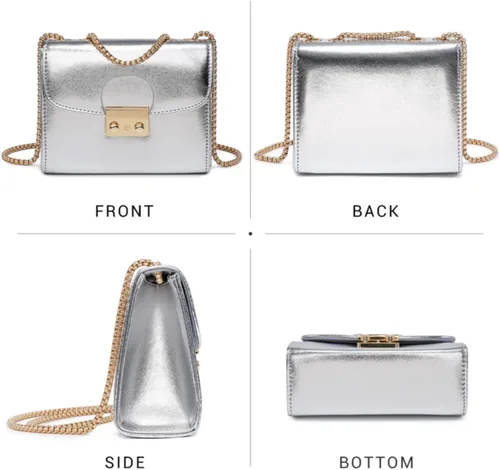 Vista 3 de Dasein Bolso cruzado pequeño para mujer, bolso de noche de diseñador, bolso de mano para bodabaile de graduaciónfiesta con doble correa de cadena