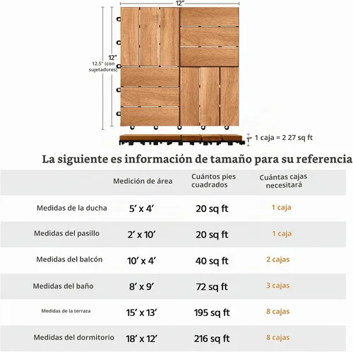 Vista 5 de Yaheetech 27 piezas de baldosas de madera dura entrelazadas para terraza de patio Acacia, baldosas de piso de madera impermeables para patio