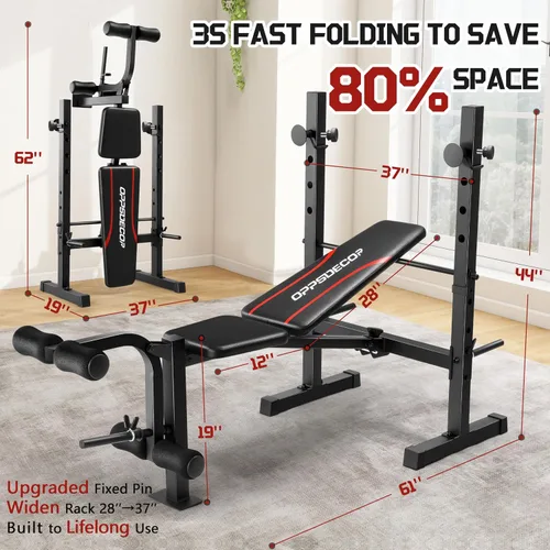 Vista 7 de OPPSDECOR Multi-Function Weight Bench Set with Squat Rack Leg Extension & Leg Curl Adjustable Workout Bench for Full Body Fitness Foldable