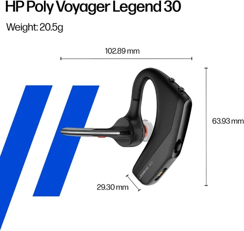 Vista 6 de Poly Voyager Legend 30 - Auriculares Bluetooth con micrófono - Boom discreto y 4 micrófonos con cancelación de ruido - Tecnología WindSmart