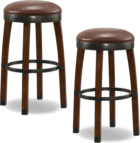Vista 13 de Leick Home 10137BL/GR Taburete de bar tapizado de microfibra con base de acero, juego de 2, para encimeras de cocina elevadas, mesas altas y bares
