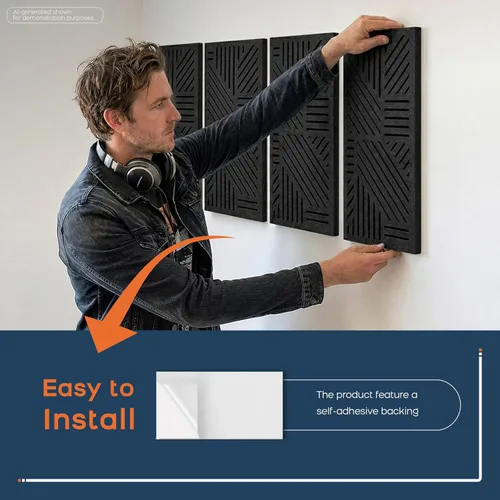 Vista 7 de BUBOS Paquete de 4 paneles acústicos engrosados, 23.6'' x 11.8'' paneles de pared acústicos autoadhesivos absorbentes de sonido con cavidad
