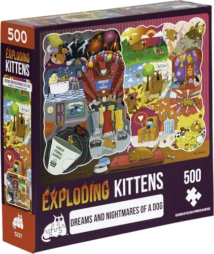 Vista 7 de Exploding Kittens - Rompecabezas de 500 piezas para adultos, adolescentes y niños, rompecabezas de perro, divertido rompecabezas de arte