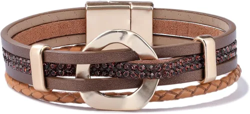 Vista 16 de Pulseras de cuero con diamantes de imitación, estilo bohemio, trenzadas Negro