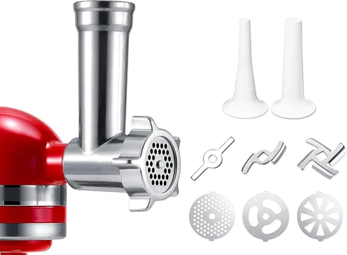 Vista 6 de Accesorio metálico para molinillo de alimentos compatible con todas las batidoras de pie KitchenAid, accesorio para picadora de carne incluida, 2