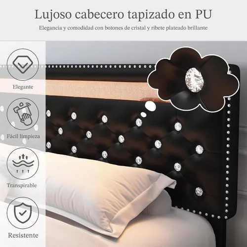 Vista 7 de SIBEDS Base de cama completa con LED y 2 cajones, marco de cama de plataforma de metal resistente de tamaño completo con cabecera ajustable