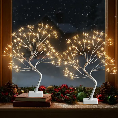 Vista 15 de EAMBRITE Árbol de abedul iluminado para decoración de Navidad para interiores para el hogar, paquete de 24 luces LED, funciona con baterías/USB