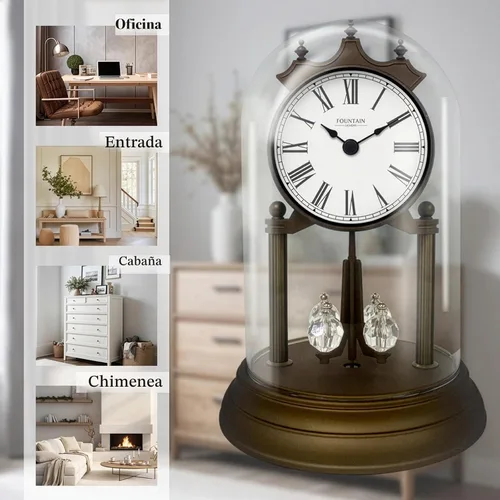 Vista 6 de Genevieve - Reloj de repisa de 9 pulgadas con péndulo giratorio, moderno reloj de aniversario, péndulo giratorio, regalos de boda, reloj