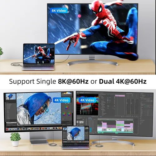 Vista 6 de SAN ZANG MASTER para Thunderbolt 4 Cable 40Gbps 2 en 1 Cable USB C 100w 3.3FT con 5FT
