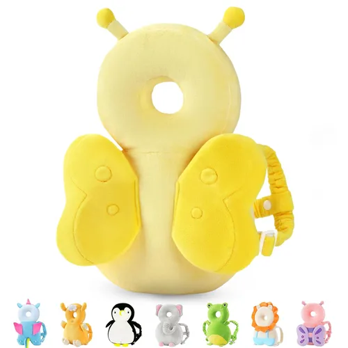 Vista 21 de JunNeng - Mochila protectora de cabeza de bebé para caminar y gatear, pingüino blanco Protector de cabeza suave, transpirable, ajustable