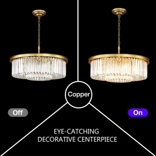 Vista 3 de Lámpara de araña de cristal Moderna de Lujo Lámpara de Oro Lámpara de techo para comedor, sala de estar, recámara, 9 luces, 3 niveles, lámparas