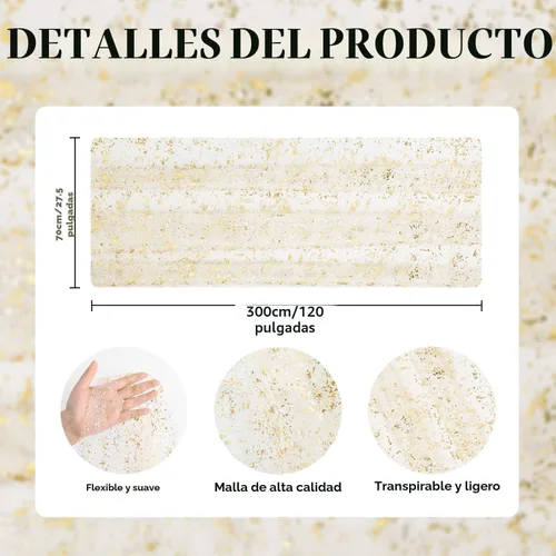 Vista 7 de Artoid Mode Camino de mesa de gasa color beige dorado de 120 pulgadas, 10 pies, lámina metálica con purpurina transparente para comedor, boda