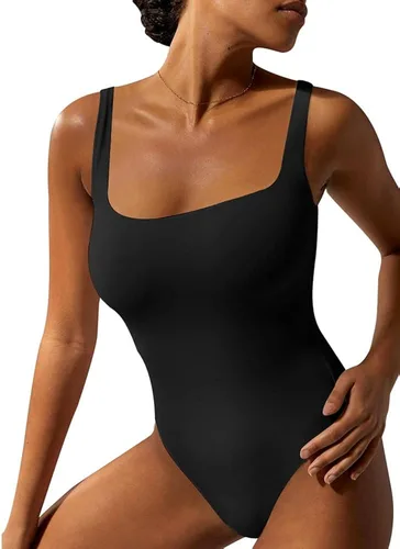 Vista 4 de YFANG Body básico sexy para mujer, sin mangas, con doble forro, ajustado
