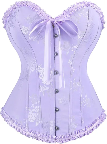 Vista 20 de frawirshau - Corsé para mujer, con cordones, con varillas, escultor de cuerpo, lencería Beige