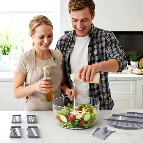 Vista 7 de HomeHacks Centrifugadora de Ensalada Grande, Centrifugadora de Lechuga Grande, Limpiador de Frutas Grande con Orificios de Drenaje Dobles, 5