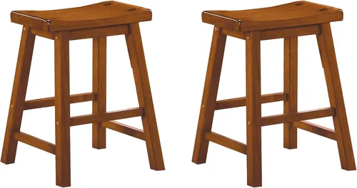 Vista 10 de Lexicon Saddleback - Juego de 2 taburetes de cocina de madera maciza, taburetes de cocina de altura para comedor, opciones de asiento de silla sin