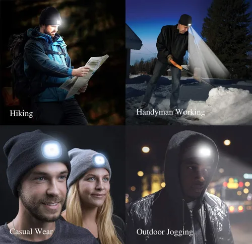 Vista 5 de PRAVETTE - Gorro de punto con luz LED, recargable, con USB, para hombre, mujer