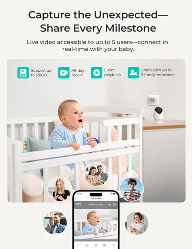 Vista 7 de Dr.Care VistaView Lite Smart WiFi Baby Monitor - Pantalla dividida 720P de 4 pulgadas y control de aplicación de cámara 1080P, alertas