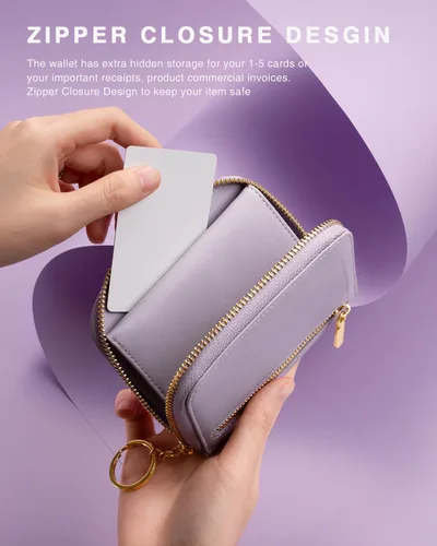 Vista 4 de Vulkitty Cartera pequeña para mujer con bloqueo RFID con cremallera alrededor de la funda triple compacta de cuero para tarjetas con bolsillo