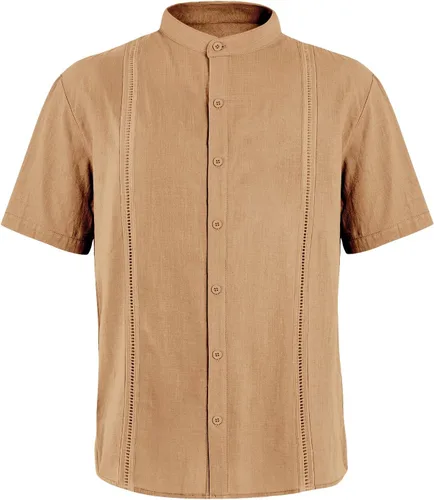 Vista 6 de Ryannology Camisas guayabera de lino de manga corta con botones para hombre, estilo casual, playa, campamento cubano, camisa mexicana para hombre