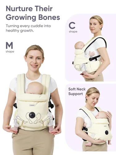 Vista 3 de bonoch EaseFit - Portabebés para recién nacidos a niños pequeños – Perilla de ajuste para la cadera del bebé, correa ergonómica de algodón
