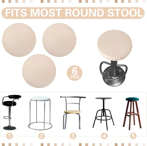 Vista 4 de Newwiee 6 fundas de asiento redondas de cuero para taburete, impermeables, de poliuretano, elásticas, redondas, con bandas elásticas para silla