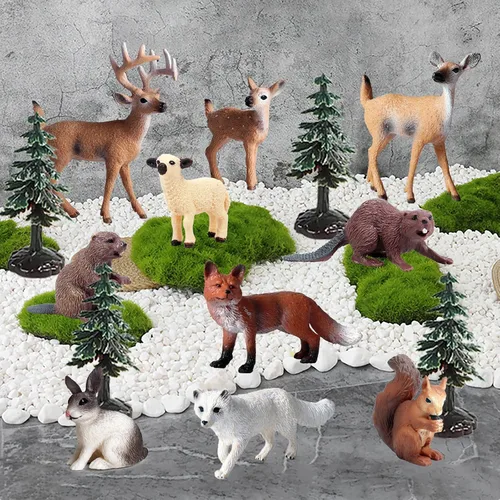 Vista 6 de 20 figuras de plástico de animales del bosque, figuras realistas de criaturas del bosque, juguetes en miniatura, kit de árbol de animales, juguetes