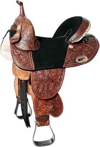 Vista 9 de HILASON Western Horse Treeless Trail Barrel Saddle American Leather for Horses Negro