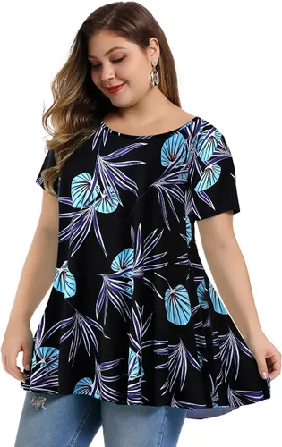 Vista 3 de MONNURO - Camiseta de manga corta para mujer, holgada con mucho vuelo, talla grande