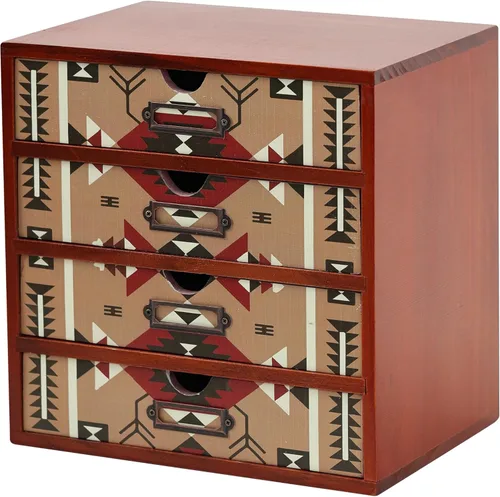 Vista 12 de Organizador de escritorio de madera con estampado de leopardo clásico - Almacenamiento de escritorio de 4 cajones - Gabinete de madera rústico