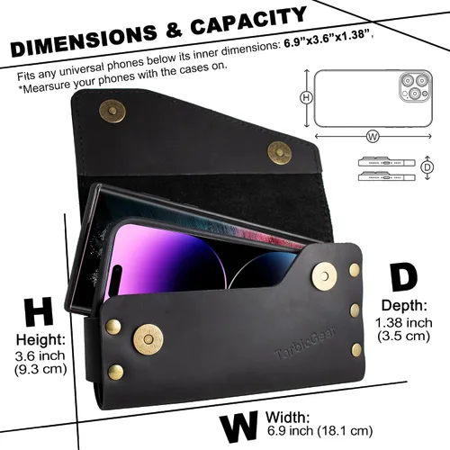 Vista 6 de Funda de cuero doble para teléfono para dos teléfonos, funda de teléfono doble para hombre, cinturón con clip para cinturón para iPhone 16 Pro Max