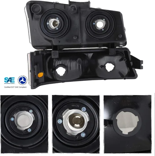 Vista 2 de AKKON - Para 2003-2006 Chevy Silverado Avalanche, faros delanteros negros con bisel, lámparas de defensa para conductor+pasajero, par de luces