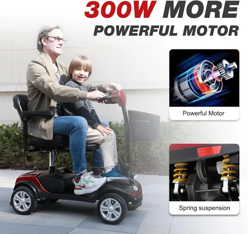 Vista 2 de Patinete de movilidad plegable de 4 ruedas – Scooter motorizado de capacidad de 300 libras para adultos, scooter médico eléctrico compacto