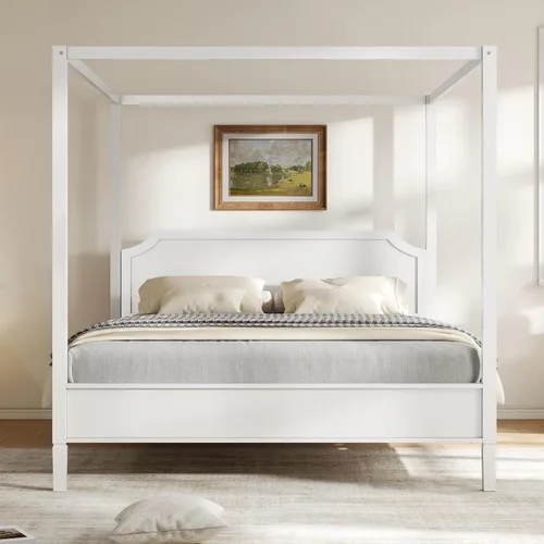 Vista 35 de Wood Canopy Platform Bed Full with Headboard, Trundle and 3 Drawers Negro-8.1