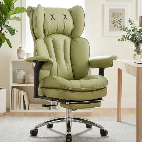 Vista 17 de Efomao Silla de oficina blanca grande y alta con reposapiés, silla ergonómica de respaldo alto para computadora con reposabrazos ajustables, asiento