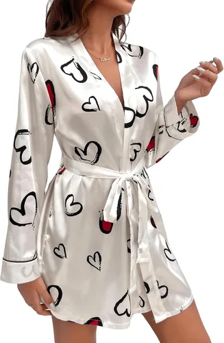 Vista 5 de GORGLITTER Batas de seda para mujer, con estampado de corazón, cortas, ligeras, de satén, para dama de honor