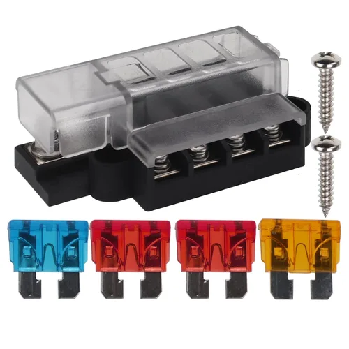 Vista 2 de Caja de fusibles de hoja de 4 vías con cubierta DC 32V ATO Blade Fuse Box Block Holder para coche barco