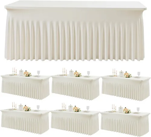 Vista 27 de Outpain Juego de 2 manteles rectangulares de elastano beige para mesas rectangulares de 6 pies, manteles de elastano ajustable de 6 pies, sin