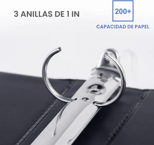 Vista 5 de Carpeta de 3 anillos de 2.5 cm, ViVin - Carpeta de anillos redondos de 1 pulgada resistente con 2 bolsillos interiores, cubierta de vista Negro