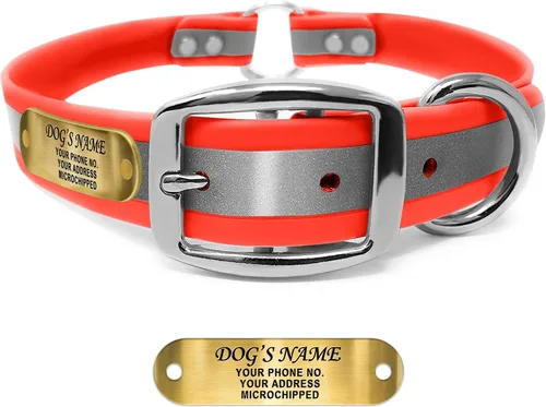 Vista 15 de Regal Dog Products Collar de perro reflectante negro pequeño con placa de nombre grabada personalizada y anillo central resistente Collares