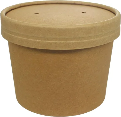 Vista 5 de Vasos de papel para helado con tapas de papel, tazas de sopa caliente/fría con tapas (kraft) (50, 12 onzas)