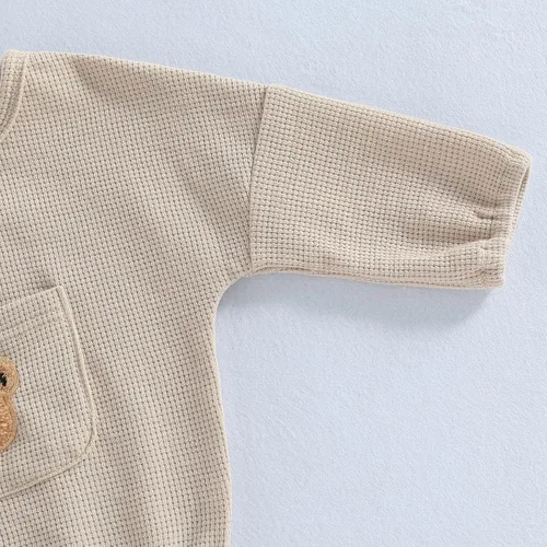 Vista 6 de Douhoow Linda sudadera para bebé, mameluco de punto gofre, ropa de bebé, niña, niño, otoño e invierno
