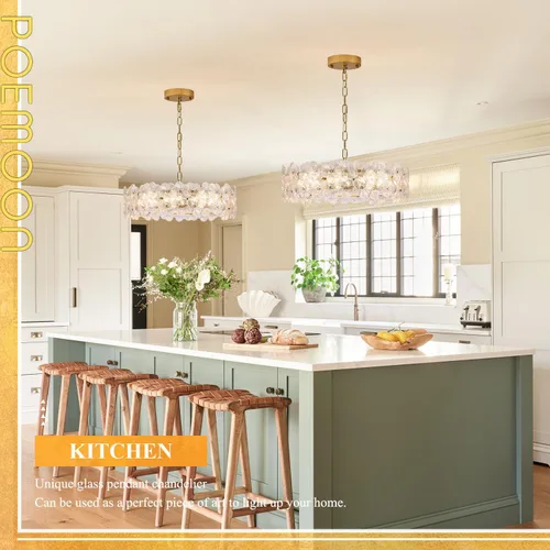 Vista 5 de Moderno candelabro de cristal transparente de flores de 20 pulgadas, elegante, 6 luces, lámpara dorada de lujo para sala de estar, comedor, cocina
