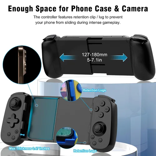 Vista 2 de Joso Wireless Phone Controller for iPhone/Android, Mobile Game Controller with Hall Joystick Suitable for Xbox Cloud Gaming, PS Remote Play, Steam