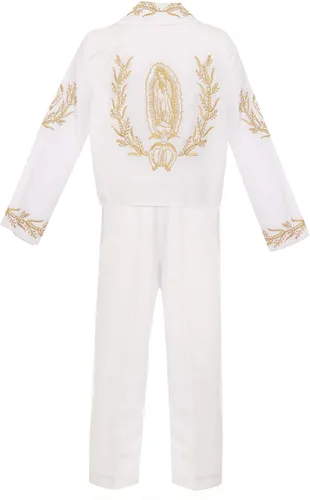 Vista 2 de Conjunto de traje de bautismo para niños de plata blanca Nuestra Señora de Guadalupe Virgen María Charro Mariachi traje de sombrero de boda niños