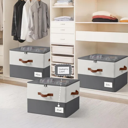 Vista 2 de Organizador de zapatos para armario, se adapta a hasta 32 pares, contenedor de almacenamiento grande para zapatos con cubierta transparente