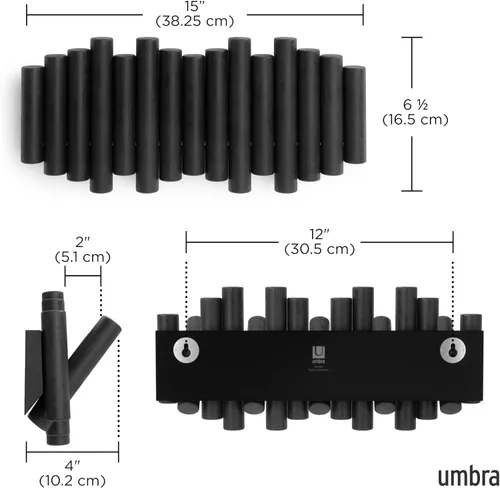 Vista 3 de Umbra Picket - Gancho en riel para entradas, 15 pulgadas de ancho x 6.5 pulgadas de alto x 1.75 pulgadas de profundidad, negro