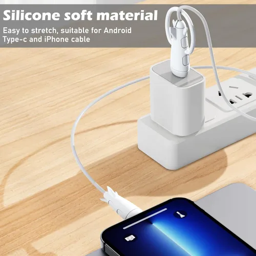 Vista 2 de CameCosy Funda protectora de cable 2 en 1 compatible con iPhone, Android, cable USB tipo C, 2 piezas de silicona estirable para ahorro de cables