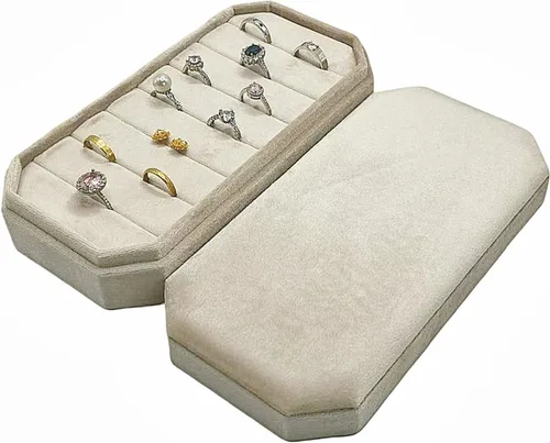 Vista 3 de Caja organizadora de anillos de terciopelo – Joyero para anillos y aretes, bandeja de joyería para anillos y anillos, vitrina para niñas y mujeres